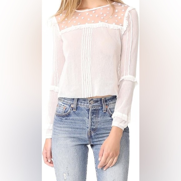 For Love & Lemons Cosmos Pintuck Blouse in White - Picture 2 of 6